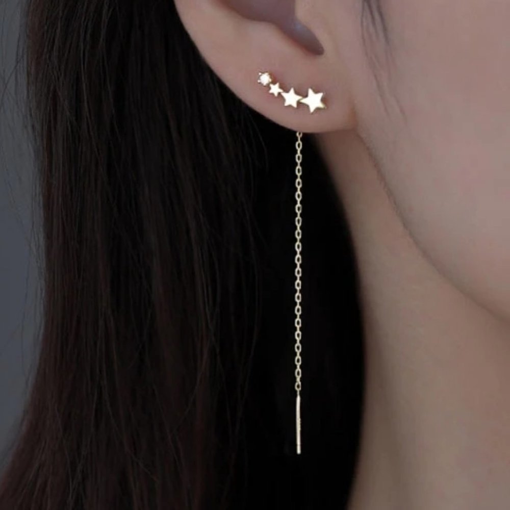 *NEW 925 Sterling Silver Star Chain Drop Earrings